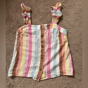 J.Crew linen blend button-front tank top with ruffle straps XXS